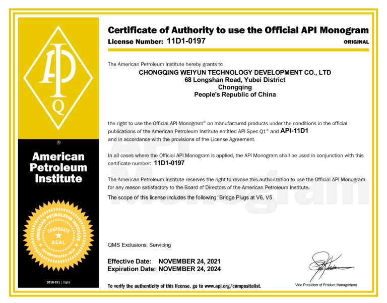 Good news! Wingoil has passed API certification for a dissolvable frac plug!