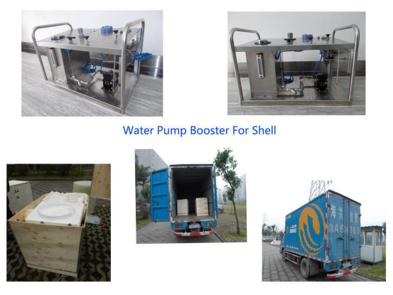 Two units of water booster pumps customized for Shell are packaged for shipping